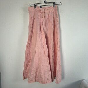 Ralph Lauren Womens 100% Linen A-Line Midi Skirt Size 4 Pink Pockets Casual